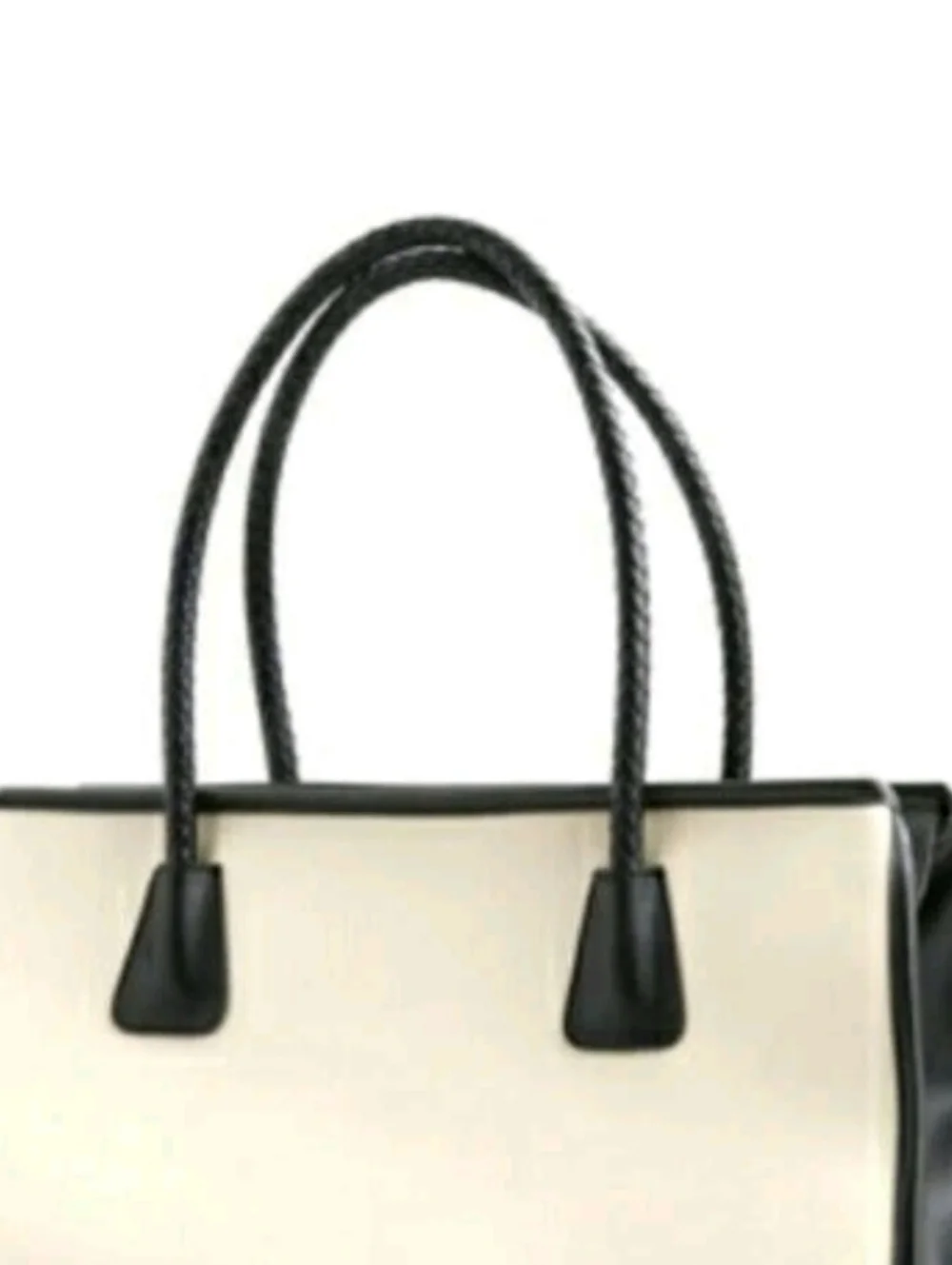 Tanger Classic Patented  Two-Tone Tote Bag in White &  Black Large